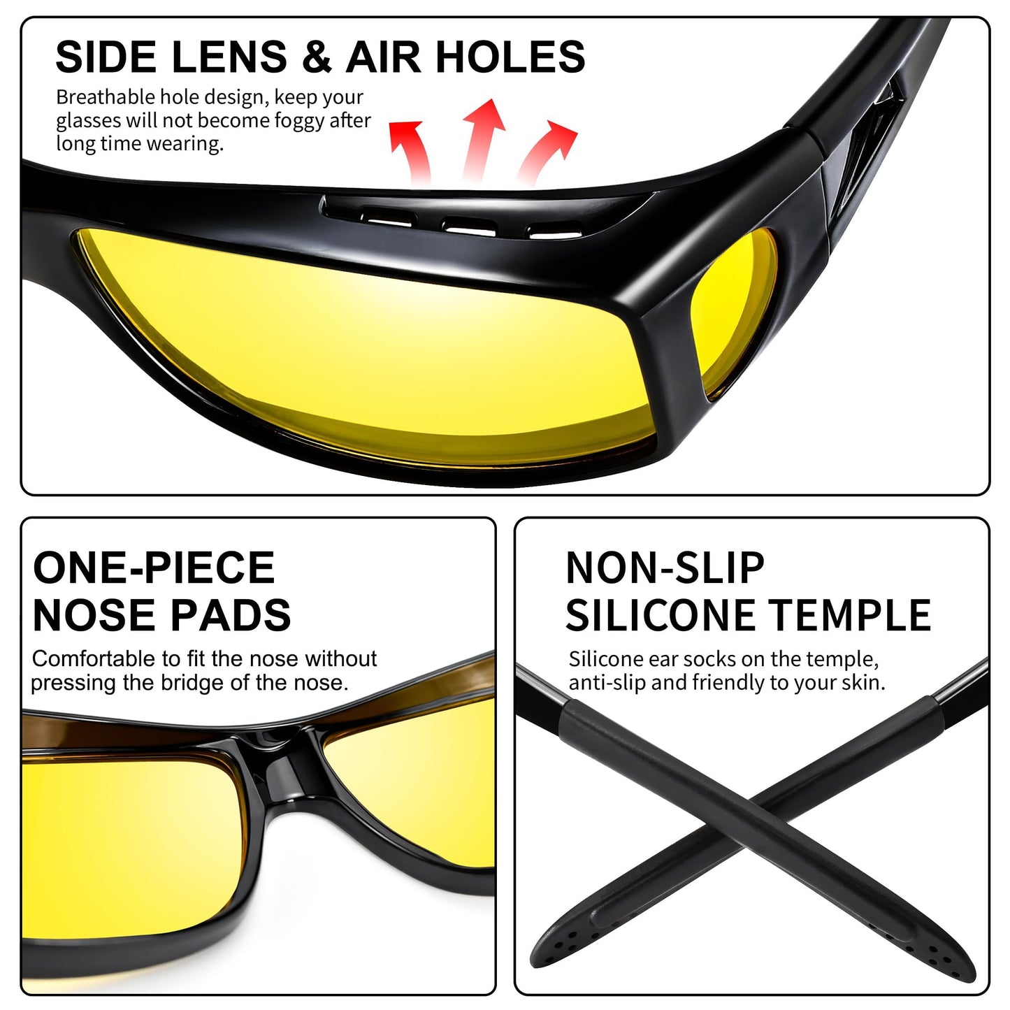 URUMQI Anti Glare Night Driving Glasses Fit Over Eyeglasses for Men Women, Polarized Nighttime Glasses HD Vision Yellow Lens