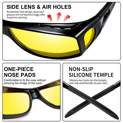URUMQI Anti Glare Night Driving Glasses Fit Over Eyeglasses for Men Women, Polarized Nighttime Glasses HD Vision Yellow Lens