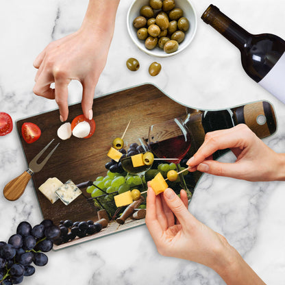 Ambesonne Wine Cutting Board, Glasses of Red and White Wine Served with Grapes French Gourmet Tasting, Decorative Tempered Glass Cutting and Serving Board, Wine Bottle Shape, Brown Ruby