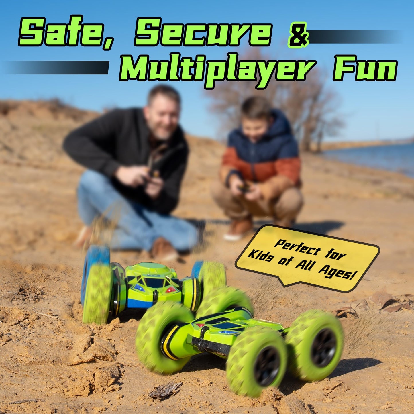 Threeking RC Stunt Cars Remote Control Car Double-Sided Driving 360-degree Flips Rotating Car Toy, Green