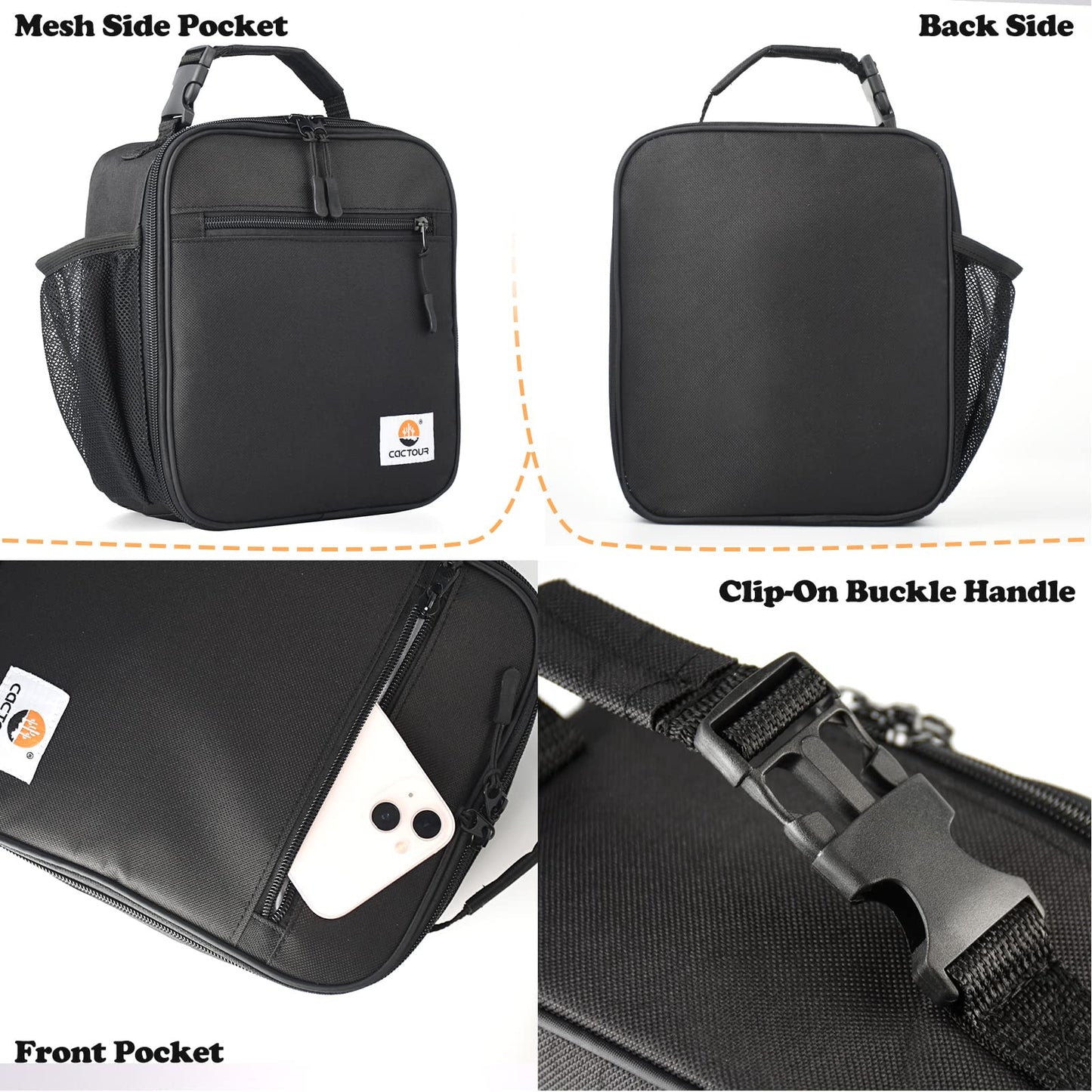 CaCTOUR Lunch Box for Men Women Adult,Premium Insulated Lunch Bag,Portable Small LunchBox for School Work Picnic (Black)