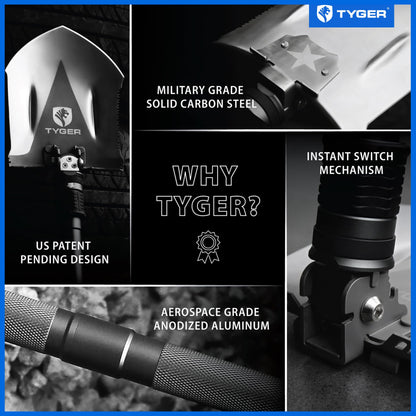 Tyger Auto Folding Shovel TG-SV8U3217 Military Heavy Duty Survival Shovel 16-in-1 Multitool Compact Camp Shovel with Bag for Camping, Hiking, Off-Roading, Outdoor, Tactical, Emergency