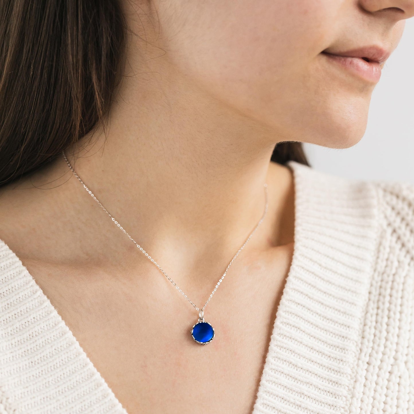 Bottled Up Designs Handmade Vintage Necklace, Recycled 1960's Glass, Sterling Silver, Eco Friendly, Made in USA, Birthday Gifts, Mothers Day, Women, Anniversary (Cobalt Skin Cream Jar)