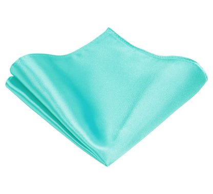 TIE G Solid Satin Woven dyed Color Formal Black Necktie and Pocket Square Sets in Gift Box (Aqua)