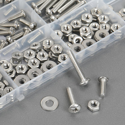 VGBUY 351Pcs Machine Screws Nuts and Bolts Assortment Kit, # 6-32# 8-32# 10-24 Phillips Pan Head Assorted 304 Stainless Steel Bolts Nuts Flat Washers Bolts with Case
