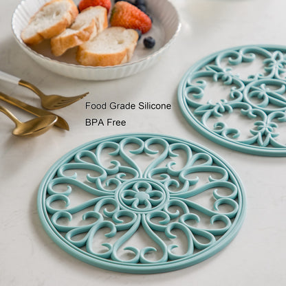 Silicone Trivet Mat - Non-Slip & Heat Resistant Kitchen Pads for Countertops & Table - Trivets for Hot Dishes & Cookware - Pot Holder for Pots & Pans - Turquoise, Set of 3
