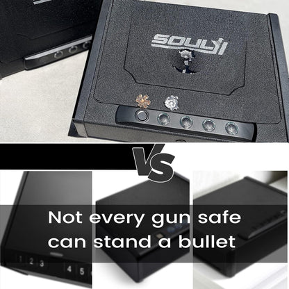 SOULYI Biometric Fingerprint Gun Safe for 3 Pistols Safe DOJ Certified with 3 Quick Access Handgun,Digital Keypad Frosted Black Bedside Firearm Safety Car Safe Hardened Steel Lock Box