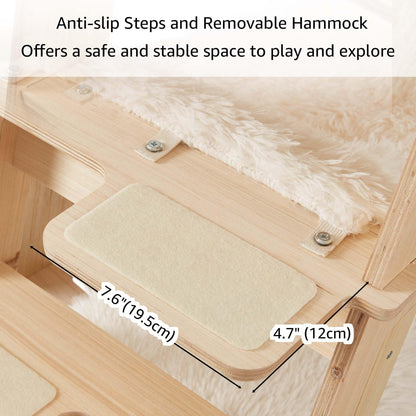 unipaws Pyramid Cat Tree, 5-Level Wooden Cat Ladder, Sturdy Tall Cat Climbing Tower with Cozy Hammock for Kittens and Indoor Cats