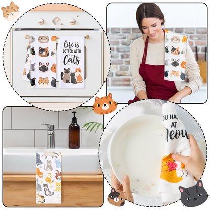 R HORSE 5Pcs Funny Kitchen Dish Towels, Cute Cat Dishcloths Gift, Absorbent Dish Tea Towels Reusable Bar Hand Dishcloths Decor for Bathroom Kitchen Home Supplies Gift for Mom Woman Cat Lovers