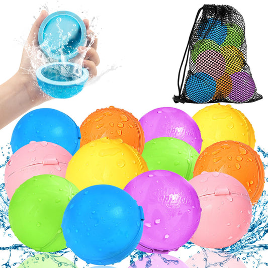 Reusable Water Balloons 12PCS - Summer Water Toys for Pool Beach & Outdoor, Self-Sealing Refillable Water Bombs for Kids Ages 3-14, Magnetic Splash Balls for Kids Fun Games & Activities