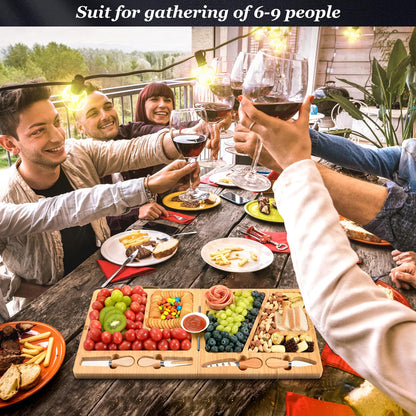 UTCG Bamboo Charcuterie Board Set - Large Folding Cheese Board with Knife Set - Unique White Elephant Gift, House Warming Gift, Wedding Gifts - 22.8 x 11.4 Inches