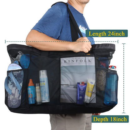 fiezkaa XX-Large Mesh Duffle Bag for Beach Pool Cruise Family Swimming Equipment with Zipper and Pockets/Sandproof/Extra Big Capacity