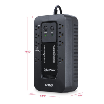CyberPower EC550G Ecologic Battery Backup & Surge Protector UPS System, 550VA/330W, 8 Outlets, ECO Mode, Compact Uninterruptible Power Supply