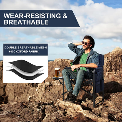 Yestomo Directors Chair, Camping Chairs for Adults, Heavy Duty Side Table, Lawn Chairs with Side Pockets Carry Straps