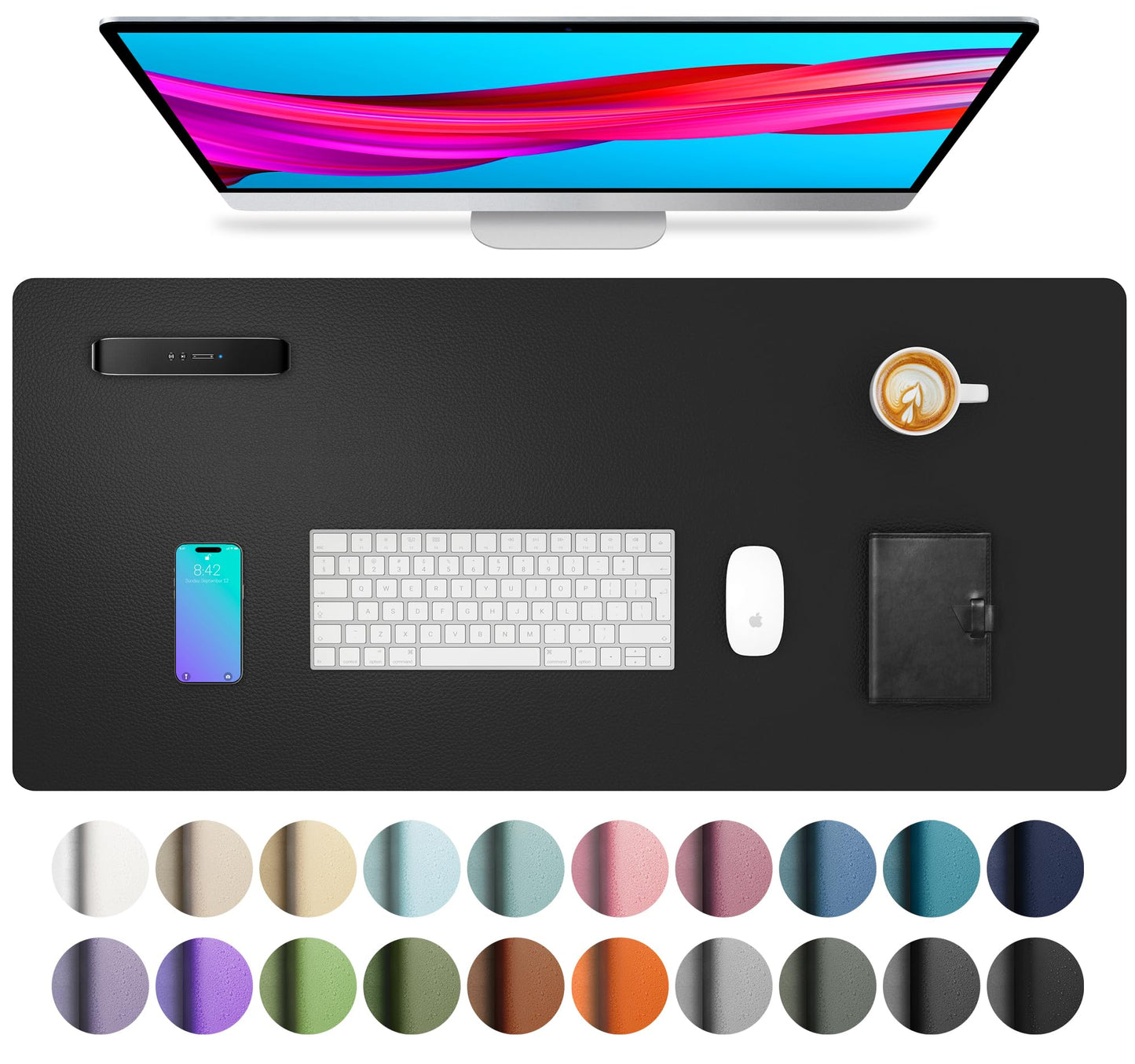 Aothia Leather Desk Pad Protector, Mouse Pad, Office Desk Mat, Non-Slip PU Leather Desk Blotter, Laptop Desk Pad, Waterproof Desk Writing Pad for Office and Home (Black,23.6" x 13.7")