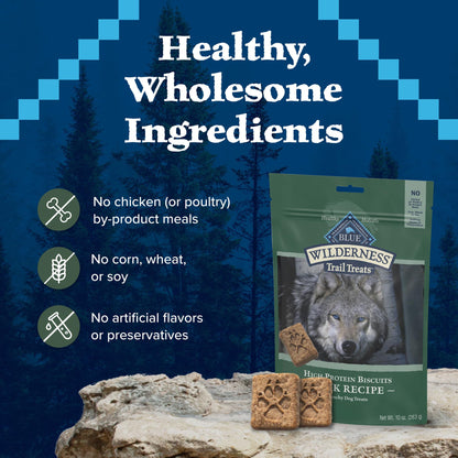 Blue Buffalo Wilderness Trail Treats High Protein Grain Free Dog Biscuits Crunchy Dog Treats, Duck Recipe, 10-oz Bag