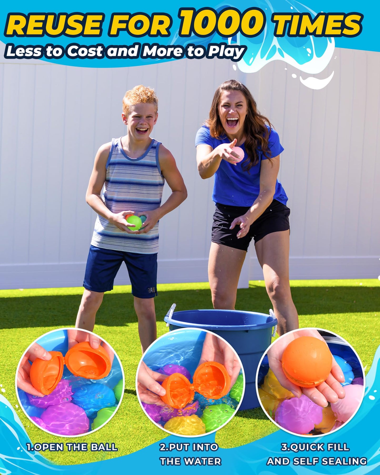 SOPPYCID Reusable Magnetic Water Balloons：16 Pack Refillable Water Bomb Splash Balls Self Sealing Quick Fill - Latex-Free Silicone Water Toys for Kids Adults - Water Games Outside Beach Pool Party