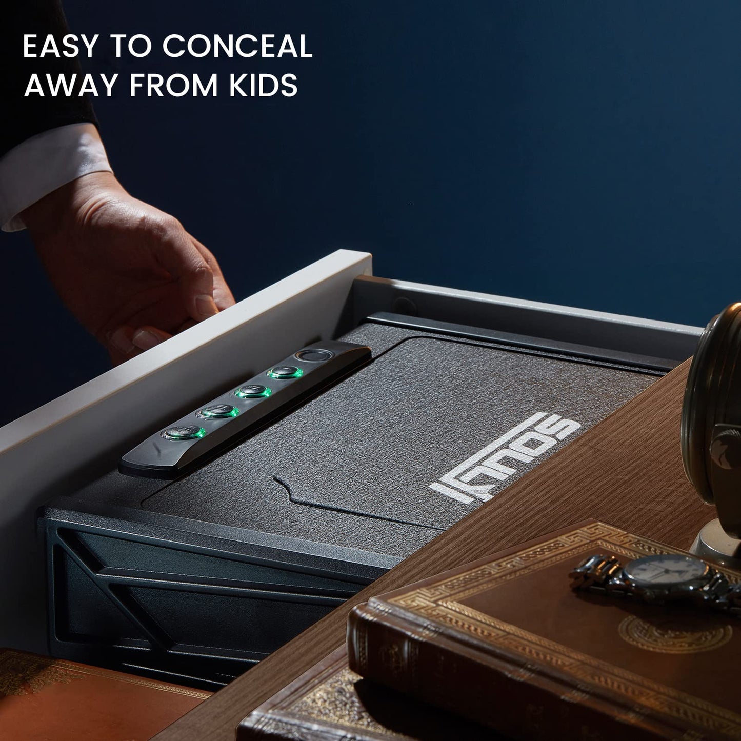 SOULYI Biometric Fingerprint Gun Safe for 3 Pistols Safe DOJ Certified with 3 Quick Access Handgun,Digital Keypad Frosted Black Bedside Firearm Safety Car Safe Hardened Steel Lock Box