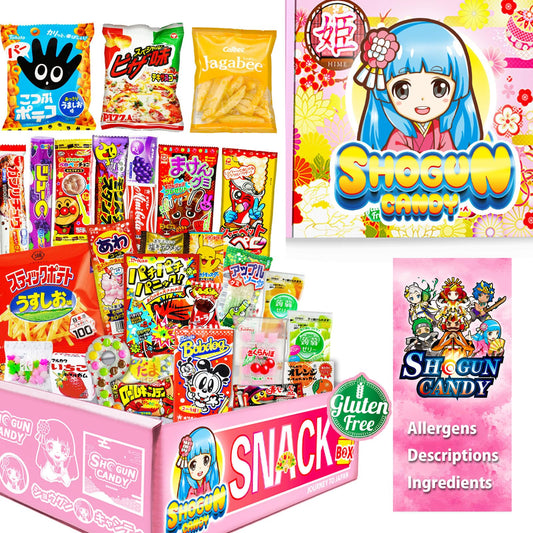SHOGUN CANDY, 40Pcs Japanese Snacks and Japanese Candy, Popin Cookin Japanese Snack Box, Kawaii Dagashi Box, (HIME(Gluten free))