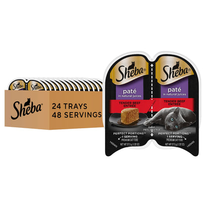 Sheba Perfect Portions Wet Cat Food Pate Tender Beef Entree, 2.6 oz. Twin-Pack Trays (24 Count, 48 Servings)