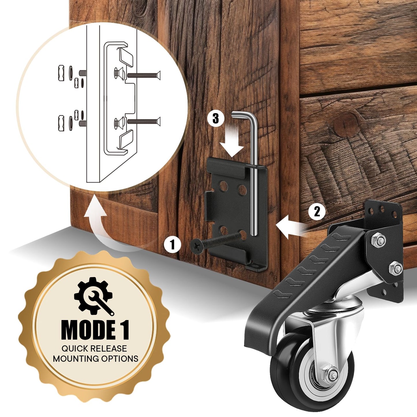 SPACECARE Workbench Casters kit 900Lbs Heavy Duty Quick Release 2 Mounting Options Retractable Workbench Stepdown Caster Wheels Adjustable Polyurethane Durable Steel Construction (Set of 4)