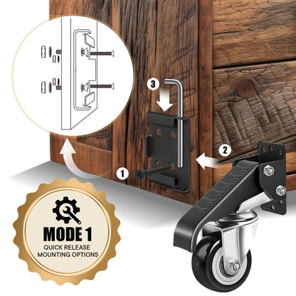 SPACECARE Workbench Casters kit 900Lbs Heavy Duty Quick Release 2 Mounting Options Retractable Workbench Stepdown Caster Wheels Adjustable Polyurethane Durable Steel Construction (Set of 4)