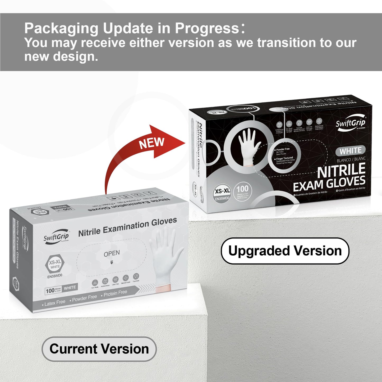SwiftGrip Disposable Nitrile Exam Gloves, 3-mil, Large, Box of 100, White Nitrile Gloves Disposable Latex Free for Medical, Cleaning, Cooking & Esthetician, Food-Safe, Powder-Free, Non-Sterile