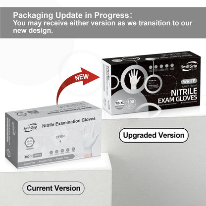 SwiftGrip Disposable Nitrile Exam Gloves, 3-mil, Large, Box of 100, White Nitrile Gloves Disposable Latex Free for Medical, Cleaning, Cooking & Esthetician, Food-Safe, Powder-Free, Non-Sterile