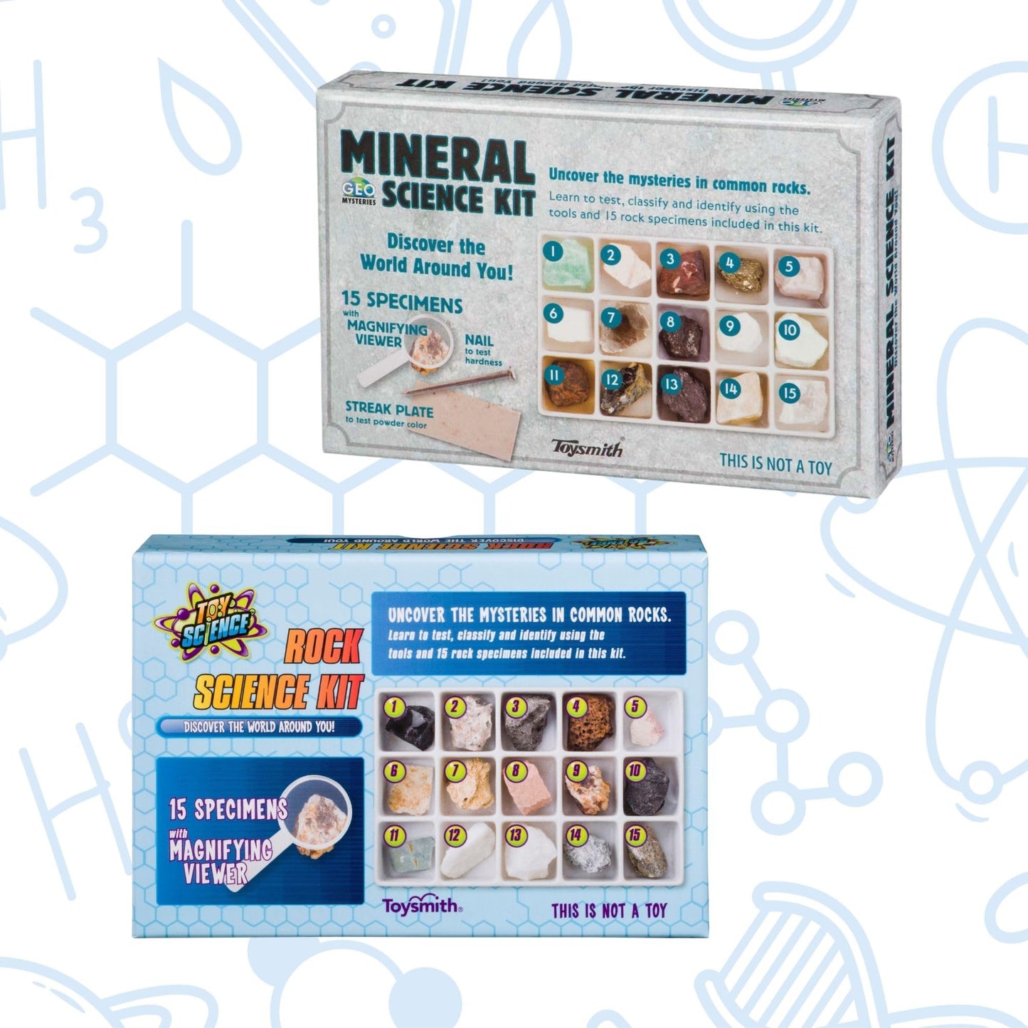 Toysmith STEM Rock & Mineral Science Kit for Kids – 30 Geology Specimens with Magnifying Viewer, Identification Guide & Testing Tools – Educational Toy for Young Geologists, Ages 8+