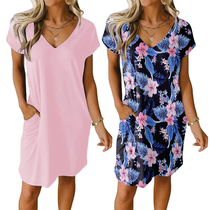 Ekouaer Women's 2 Pack Nightgown Sleepshirts V Neck Nightshirt Short Sleeve Sleepwear Pajama Dress with Pockets
