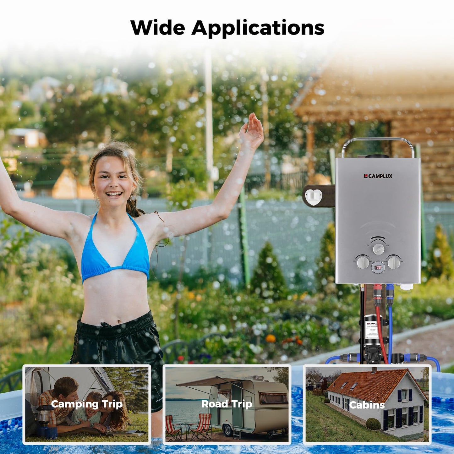 Tankless Water Heater, Camplux 1.58 GPM Propane Portable Water Heater With Pump Kit, Gray, BW158GP60