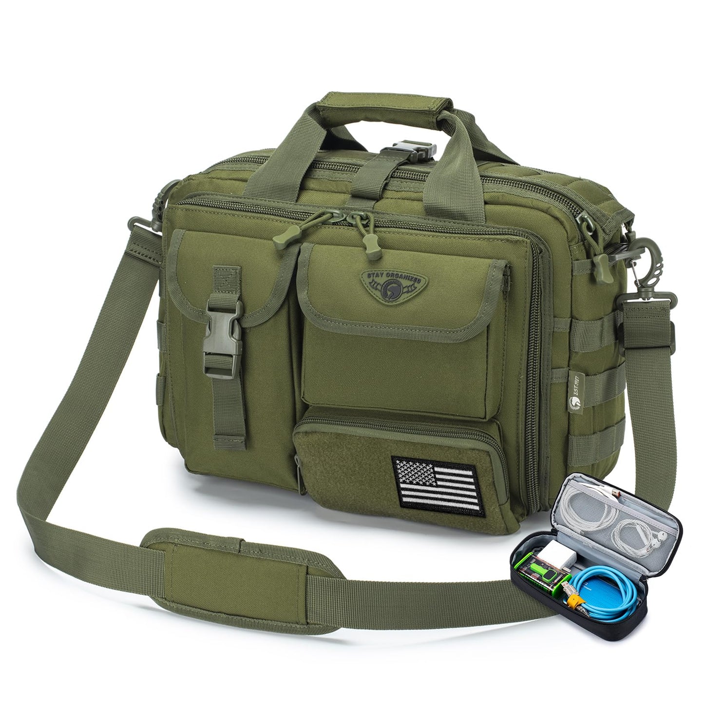 Stypos Tactical Messenger Bag, 14 Inch Tactical Briefcase for Man Military Laptop Bag Messenger Shoulder Bag Flight Bags for Pilots (Green)