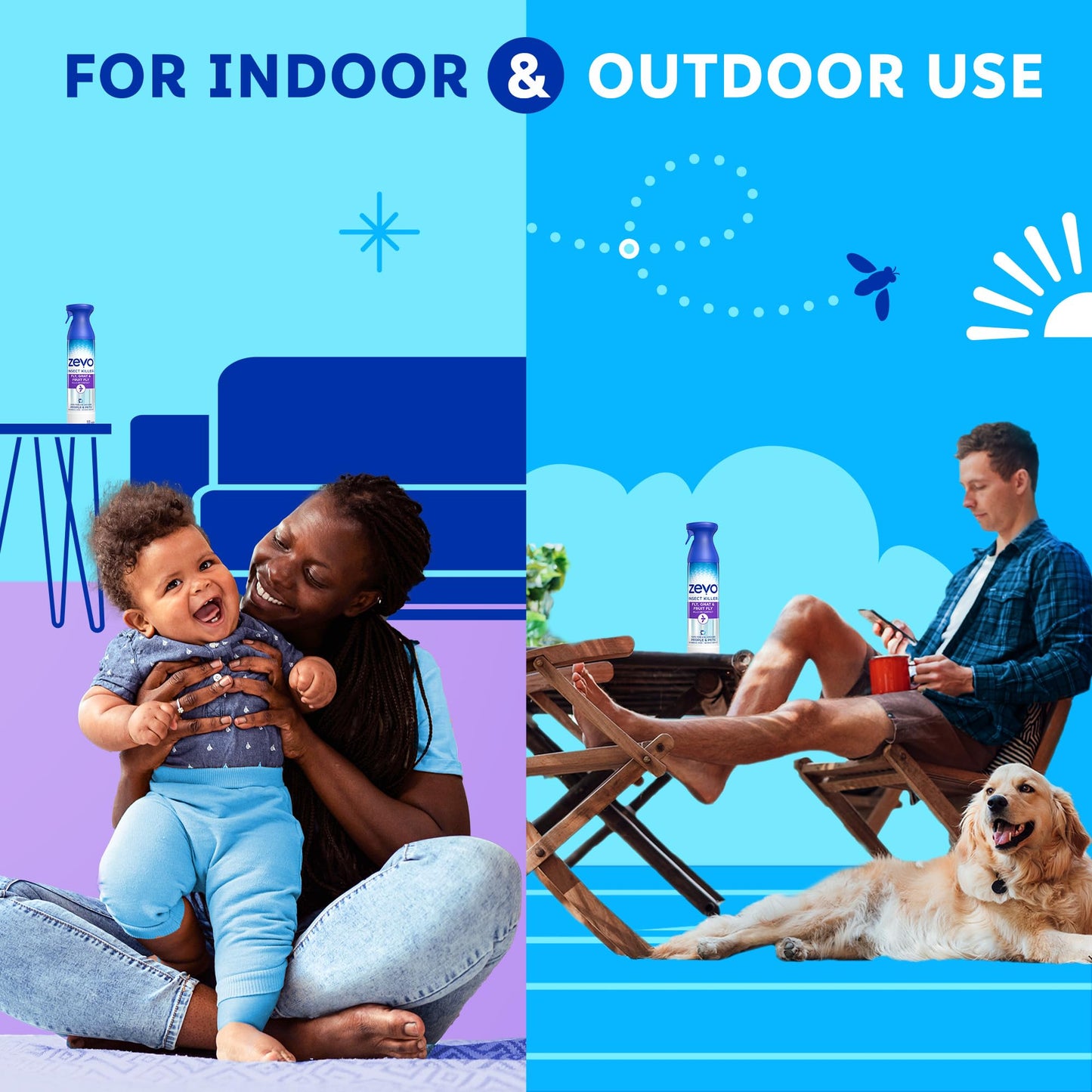 Zevo Flying Insect Killer Spray - Bug Spray for Home Use - Versatile Gnat, Mosquito, Fruit Fly Killer & More - with Rosemary & Cornmint Oil - for Indoor & Outdoor Use (3 Bottles)