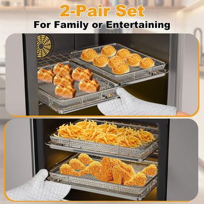 Air Fryer Basket for Oven 15.7"x11.8", 2-Pair Set Large Air Fryer Basket and Tray Stainless Steel Oven Air Fryer Accessories Pan Rack for Cooking Baking and Broiling