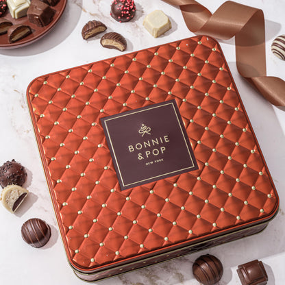 Chocolate Gift Basket, Belgium Truffle Candy Food Arrangement Platter, Gourmet Snack Box, Fathers Day, Corporate Him and Her, Men Women Family Parties, Bonnie and Pop