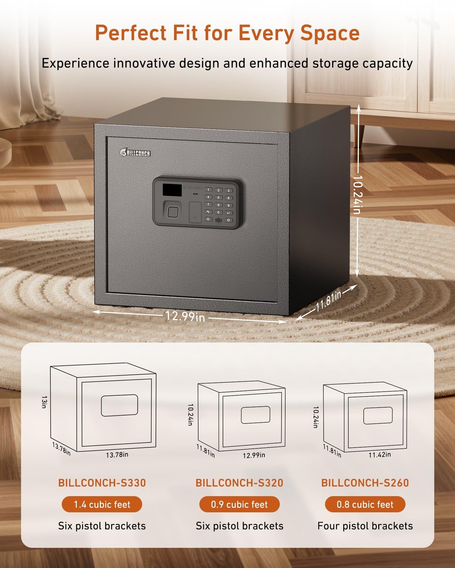 Billconch Smart Gun Safe for Multiple Pistols - Biometric Automatic Lock Safe Box with LCD Display/Voice Guide/Foldable Gun Racks, Quick Access Unlock with Fingerprint/Keypad/Key/App