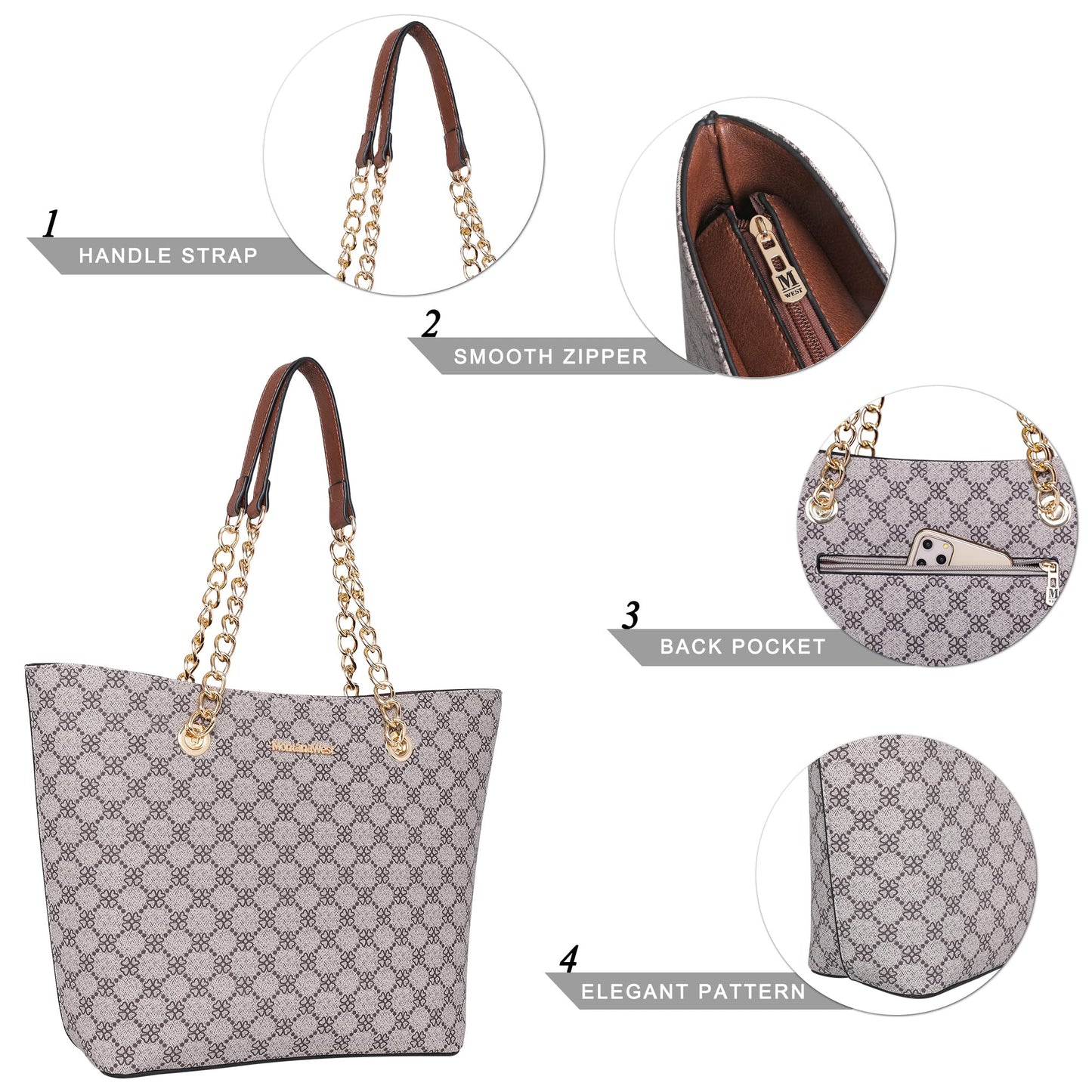 Montana West Tote Bag for Women Chain Top-handle Satchel Handbags Ladies Purses Shoulder Bags MWC-0391BR