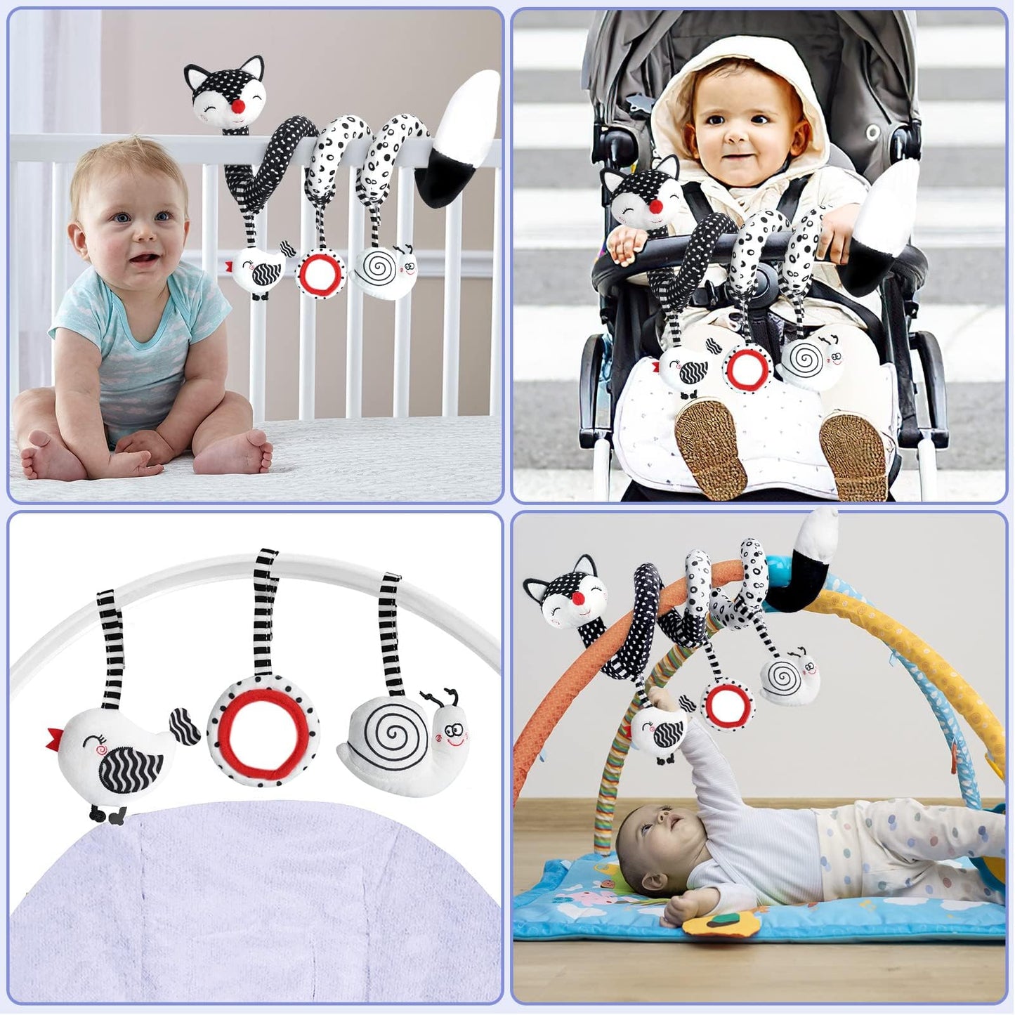 XIXILAND Baby Spiral Plush Toys, Black and White Baby Car Seat Toys, High Contrast Infant Newborn Toy 0-6 Months for Stroller Crib Mobile, Sensory Toy Best Gift for 0 3 6 9 12 Months Boys Girls