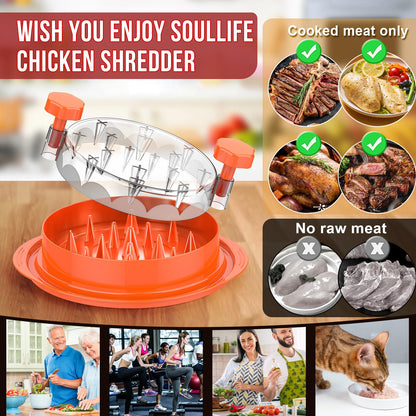 SoulLife Chicken Shredder 8 Inches, Chicken Breast Shredder Tool, Cooked Meat Shredder with Clear Lid, Ergonomic Design, Auti-slip, Easy To Clean, Chicken Shredder Tool Twist, Chicken Grinder (Orange)