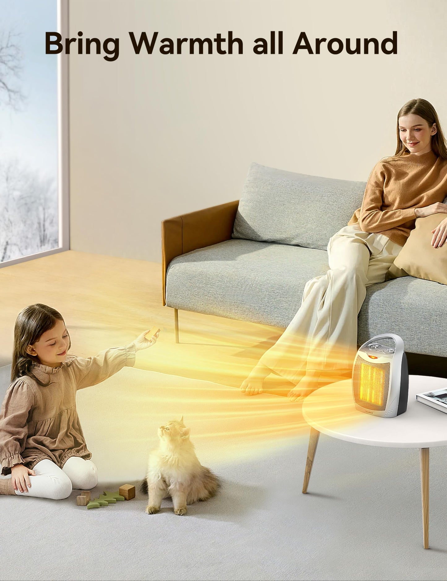 GiveBest Portable Electric Space Heater with Thermostat, 1500W/750W Safe and Quiet Ceramic Heater Fan, Heat Up 200 Square Feet for Office Room Desk Indoor Use, Silver