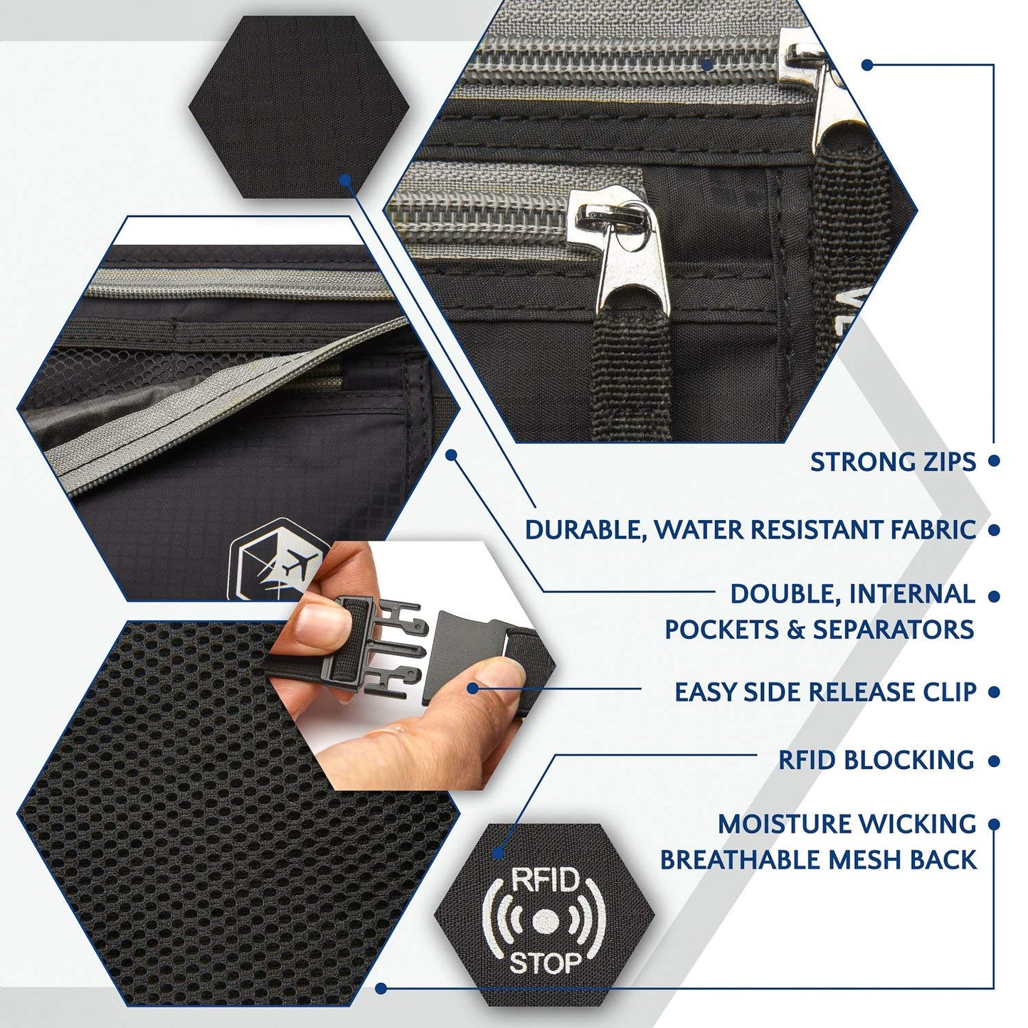 VENTURE 4TH Travel Money Belt - Slim Passport Holder RFID Blocking Travel Pouch to Protect Cash, Credit Cards and Travel Documents (Black)