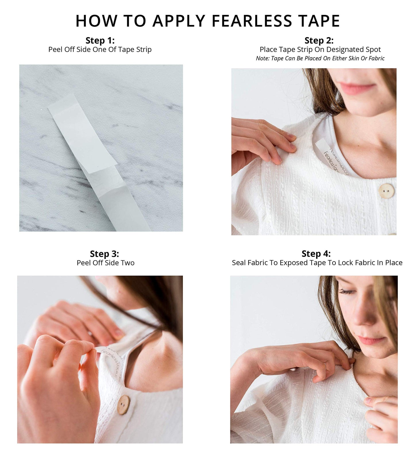 Fearless Tape - 50 Count Double-Sided Fashion Tape for Clothing & Body, Transparent & Skin-Friendly Adhesive Strips for Fabrics, Secure Outfits Elegantly, Ideal for Dresses, Blouses & More