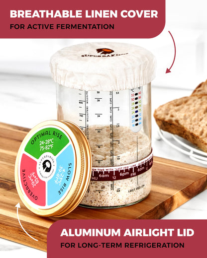 Superbaking Sourdough Starter Jar, Beginner Sourdough Starter Kit, 34oz Wide Mouth Sour Dough Glass Jar with Guides & Recipes, Sourdough Bread Baking Supplies, Sourdough Container Crock