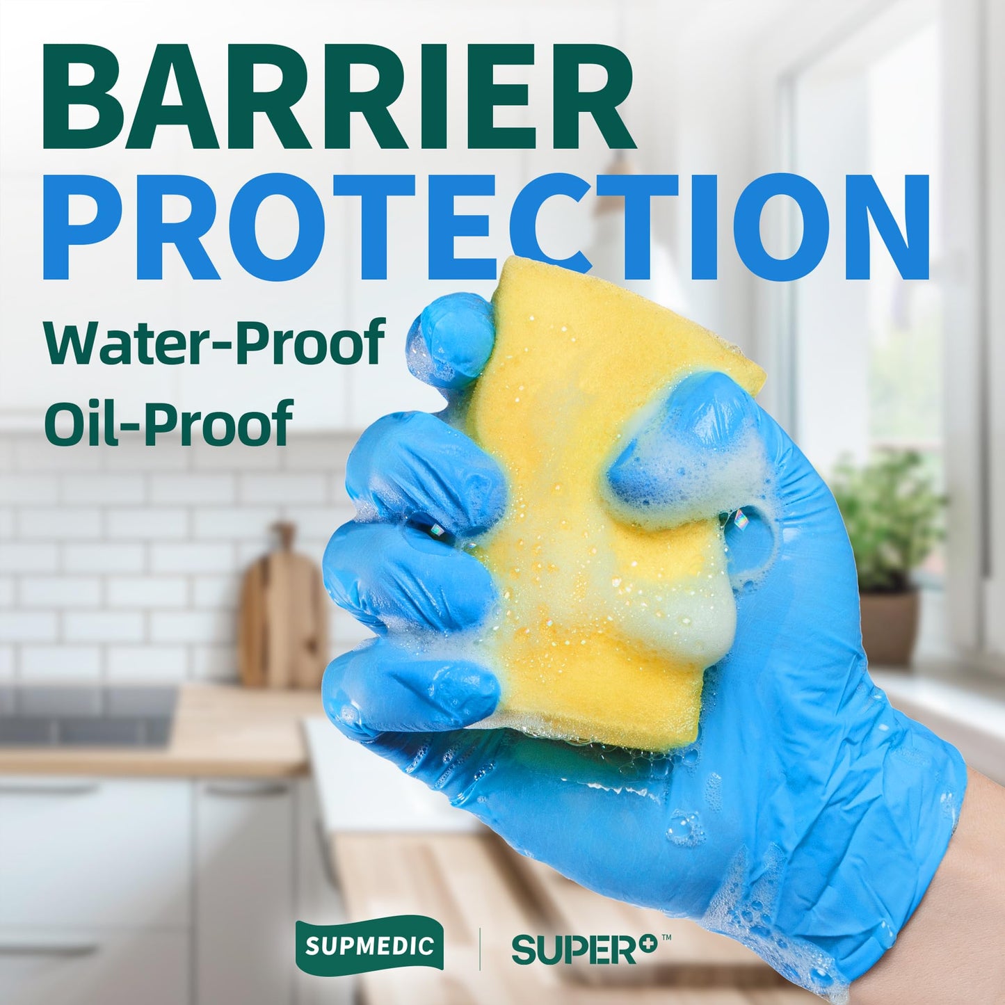 Supmedic Vinyl Disposable Exam Gloves, 4 Mil Powder-Free Latex-Free Food Grade Cooking Cleaning Medical Glove, Blue 100 Pcs (Large)