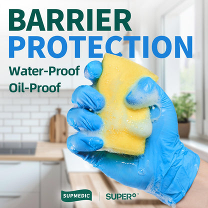 Supmedic Vinyl Disposable Exam Gloves, 4 Mil Powder-Free Latex-Free Food Grade Cooking Cleaning Medical Glove, Blue 100 Pcs (Large)