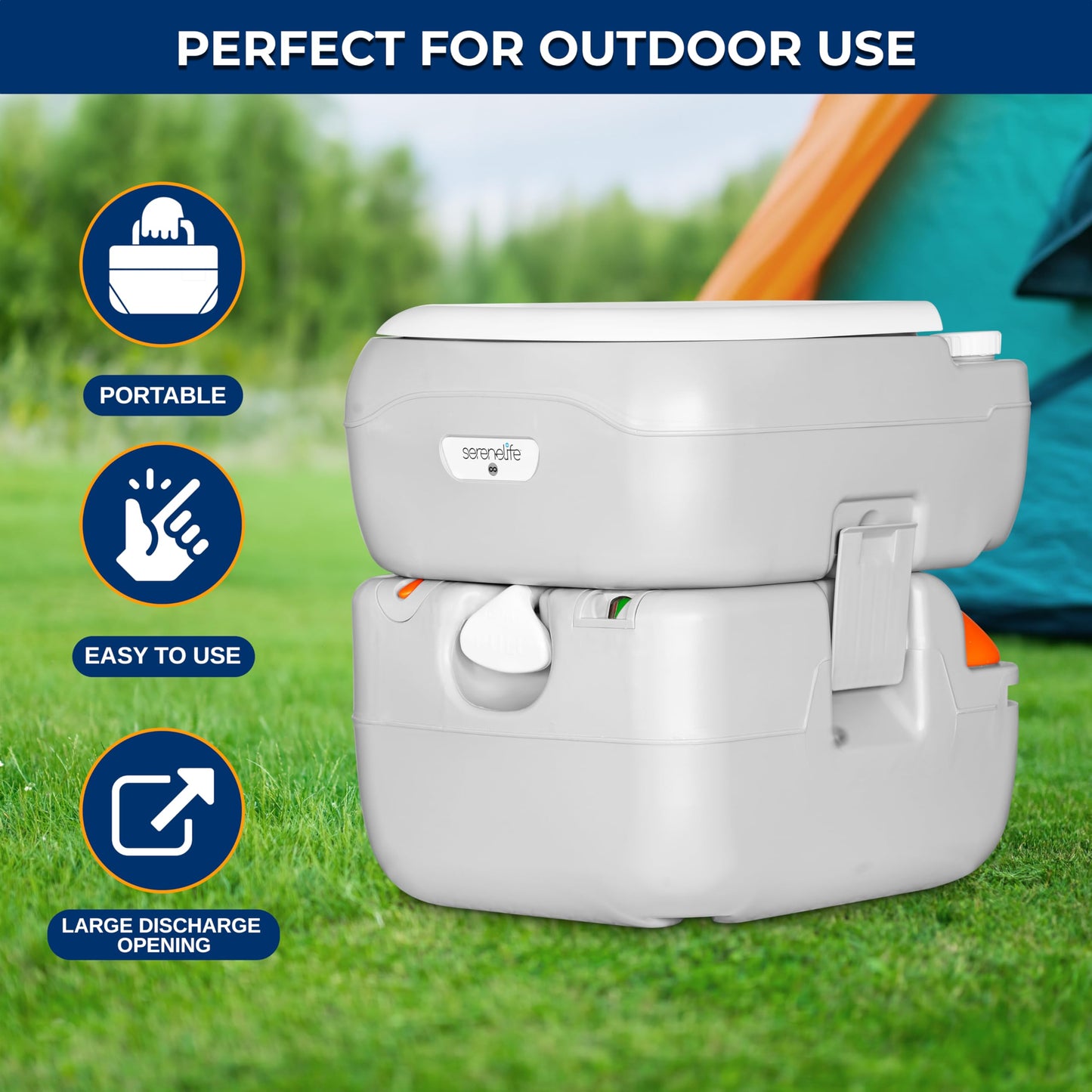 SereneLife 5.8 Gal Portable Toilet for Adults – Leak-Proof Camping Toilet with Detachable Waste Tank, Flush System, Level Indicator, Carry Bag & Hand Sprayer for RV, Tent, Hiking, Travel & Home Use