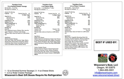 Wisconsin Cheese Company - Classic Wisconsin Cheese & Sausage Gift Box - 100% Wisconsin Cheddar & Pepper Jack Cheese, Cracker and Sausage Gift Box | Perfect for Parties, Charcuterie Boards and Birthdays