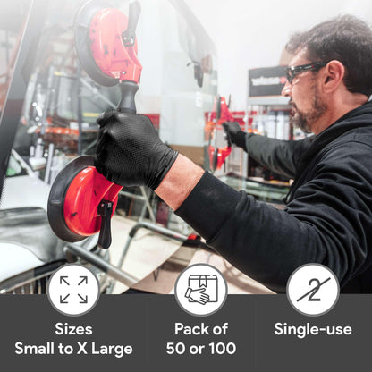 WECARE Black 8 Mil Nitrile Gloves Medium 50 Pack - Heavy Duty Mechanic Gloves, with Diamond Grip - Powder and Latex Free Disposable Gloves