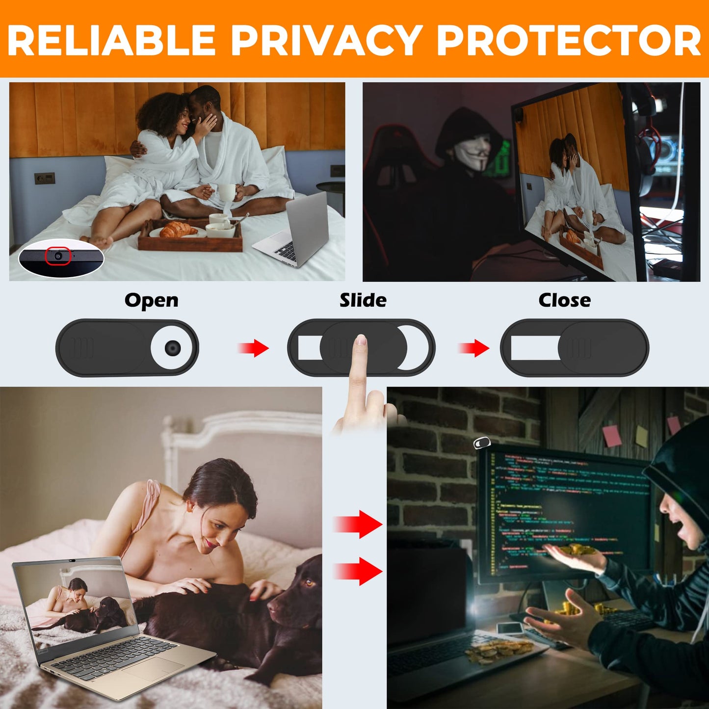 Yilador Webcam Cover, 0.03in Ultra Thin Slide Web Camera Covers for Laptop Computer Smartphone Mac iMac MacBook, Sliding Blocker Cover Protect Your Privacy Security (6*Big Black)