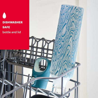 Pyrex 24-Oz Color Changing Glass Water Bottle with Silicone Coating, Leakproof and Textured Glass Reusable Water Bottle with Flip-Top Lid, Eco-Friendly, BPA-Free Silicone Coating, Happy Floral